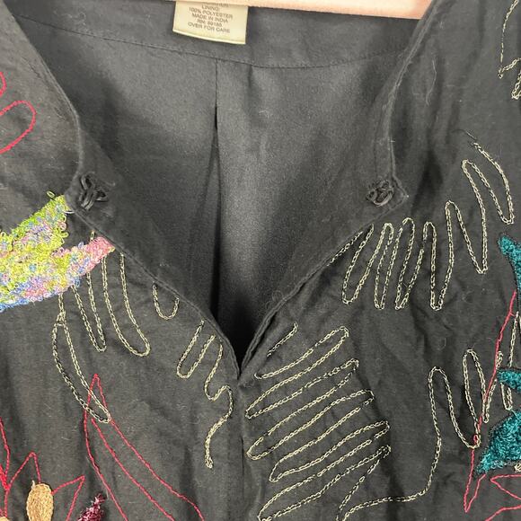 Ulla Popken Jacket Plus Size 32 34 Black Embroidered Colorful Artsy Novelty Boho - Picture 4 of 15
